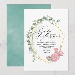 Invitation Fête de Jardin Élégant Eucalyptus et Roses Roses