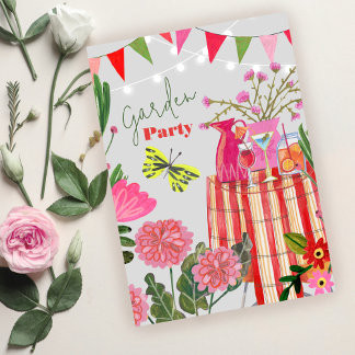 Invitation Fête de Jardin Fantaisiste Anniversaire Fleur Papi