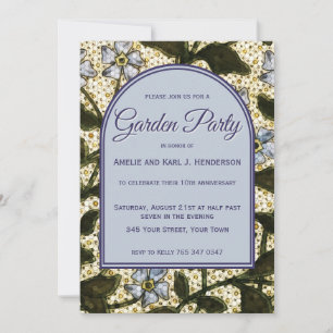 Invitation Fête de jardin - Fleur vintage bleu poussiéreux Na