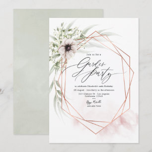 Invitation Fête de jardin géométrique rose et or rose