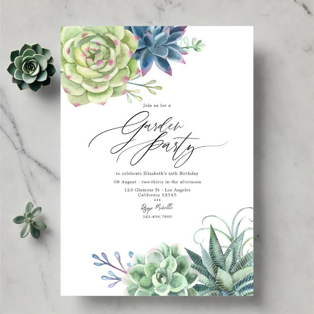 Invitation Fête de Jardin Moderne de Succulentes Feuillues (Modern Succulent Greenery Garden Party Invitation)