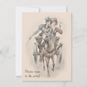 Invitation Fête de jeune fille à cheval et en charrette