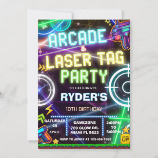 Invitation Fête de jeux d'arcade et de laser tag ALT1