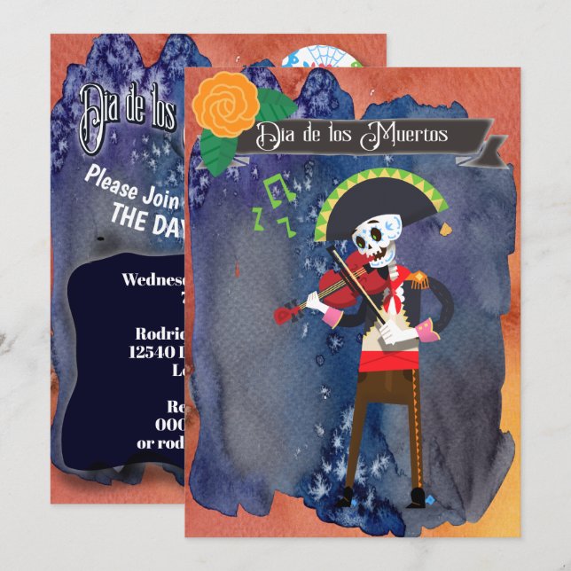 Invitation Fête de Jour des Morts Dia de Los Muertos Célébrer (Devant / Derrière)