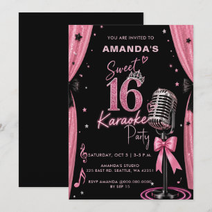 Invitation Fête de karaoke pour les 16 ans Glam Pink