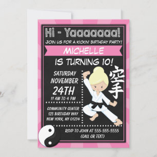Invitation Fête de karaté Fille aux cheveux blonds Fête d'ann