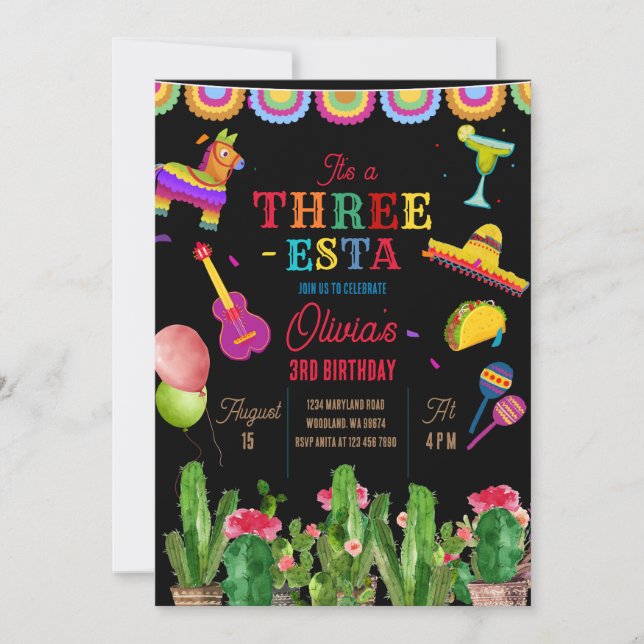 Invitation Fête de la bannière mexicaine Trois Esta Girl Birt (Devant)