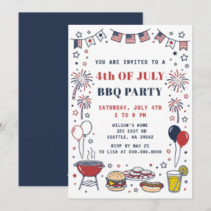 Invitation Fête de la BBQ du 4 juillet dessinée à la main Doo