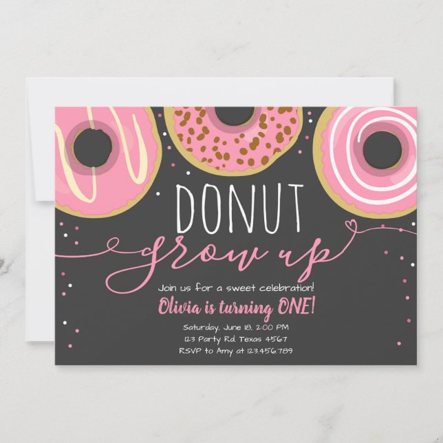 Invitation Fête de la beigne Fille Rose Doughnut Anniversaire (Devant)