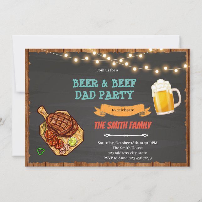 Invitation Fête de la bière et du boeuf papa bbq (Devant)