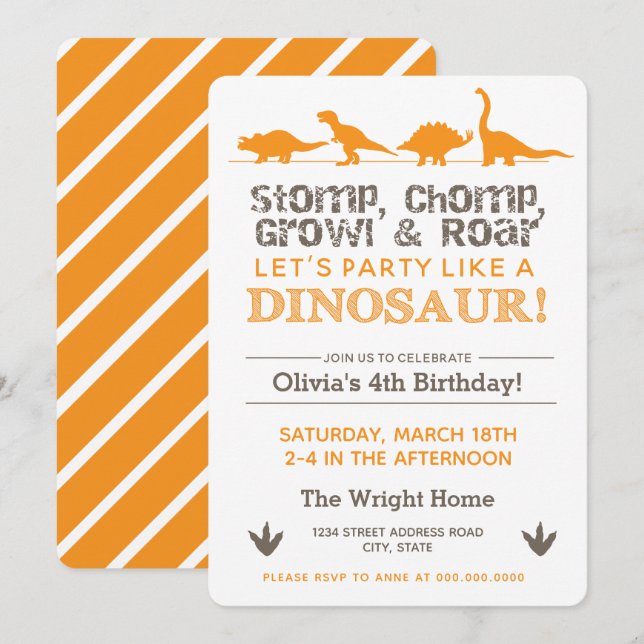 Invitation Fête de la Chompe et du Dinosaure du rôti (Devant / Derrière)