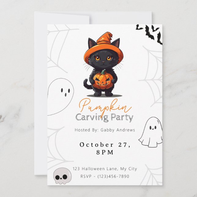 Invitation Fête de la Citrouille de la caravane noire Jack-O' (Devant)