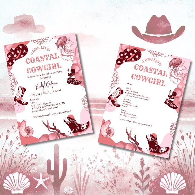 Invitation fête de la cowgirl côtière rose (Créateur téléchargé)