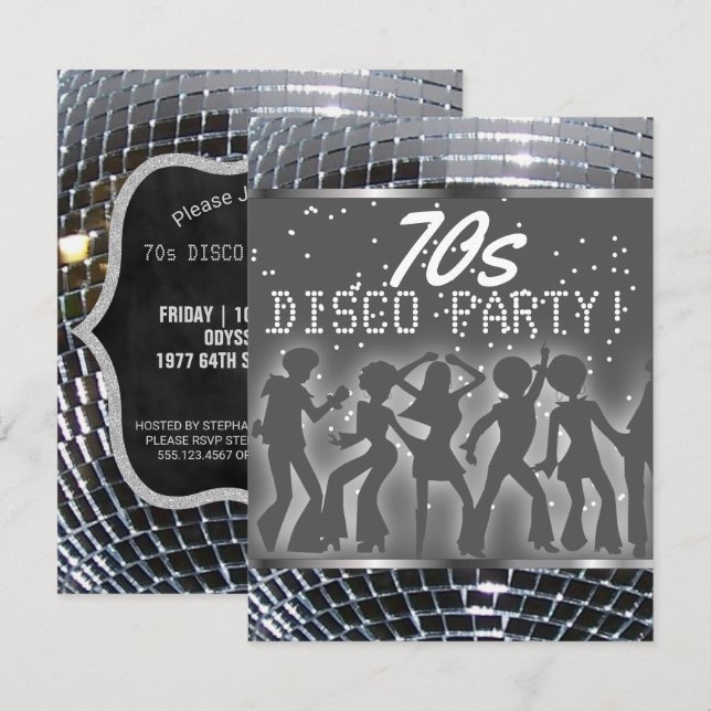 Invitation Fête de la danse du ballon Silver Disco| Parti les (Devant / Derrière)