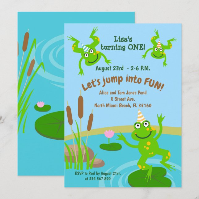 Invitation Fête de la famille de la grenouille pour le premie (Devant / Derrière)