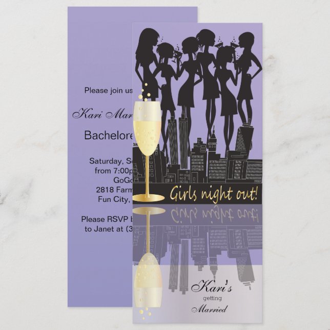 Invitation Fête de la fête de la nuit des filles | Lavande (Devant / Derrière)