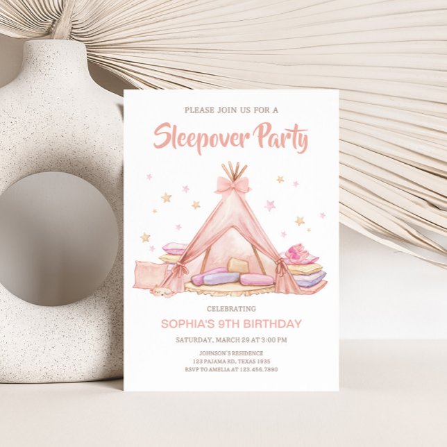 Invitation Fête de la fête de l'anniversaire des filles (Girls Sleepover Birthday Party Invitation)