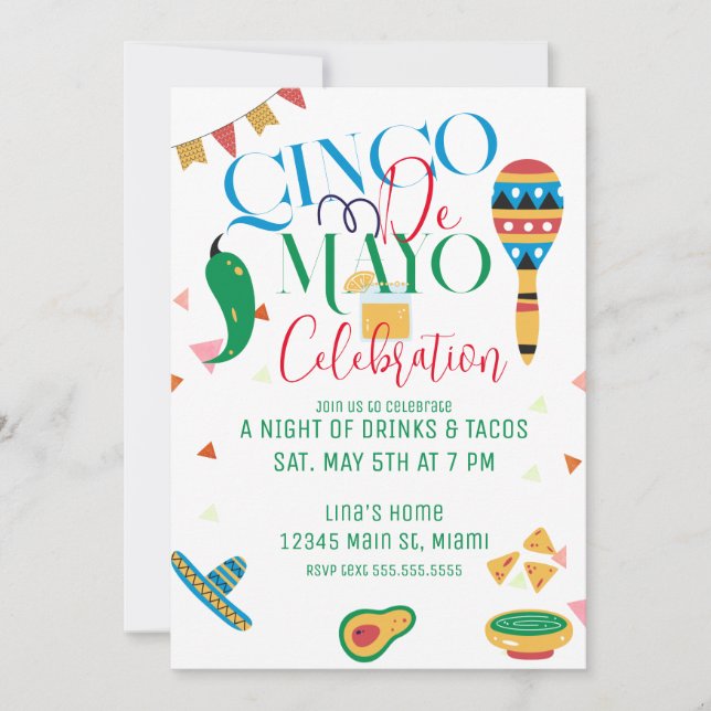 Invitation Fête de la fête du Cinquième Mai Tacos Fiesta  Cél (Devant)