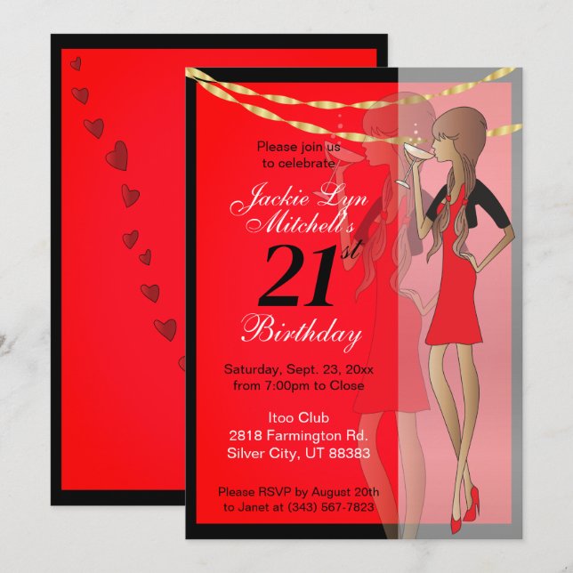 Invitation Fête de la Fille de la fête (Devant / Derrière)