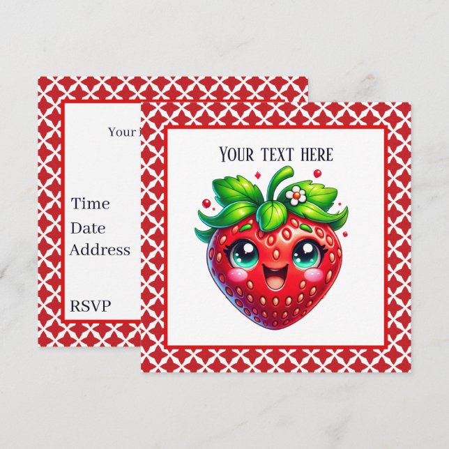 Invitation Fête de la fraise mignonne (Devant / Derrière)