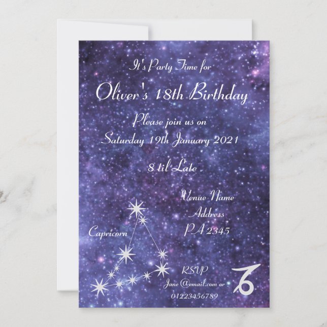 Invitation Fête de la Galaxie du zodiaque Capricorne personna (Devant)