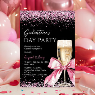 Invitation Fête de la Galentine Champagne Rose Coquette