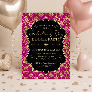 Invitation Fête de la Galentine en cœur damassé rose et or