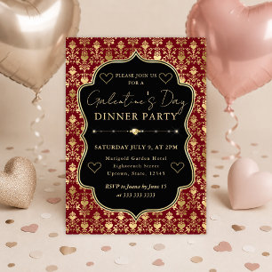 Invitation Fête de la Galentine en damassé rouge et or
