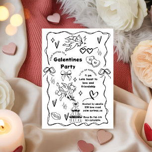 Invitation Fête de la Galentine, Galentine des filles dessiné