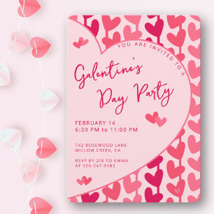 Invitation Fête de la Galentine Moderne Cœurs Roses Rouges 
