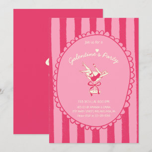 Invitation Fête de la Galentine rose chaud dessinée à la main