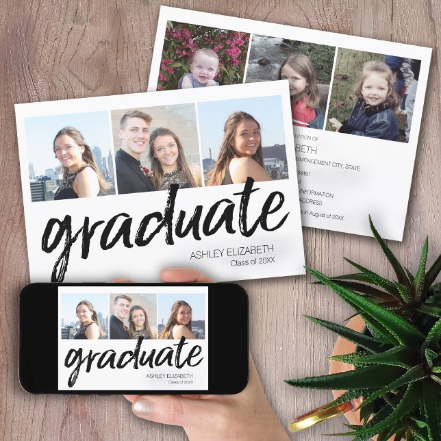 Invitation Fête de la Graduation à la mode avec 6 photos (Créateur téléchargé)