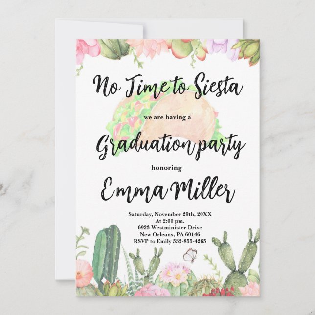 Invitation Fête de la graduation de Cactus (Devant)