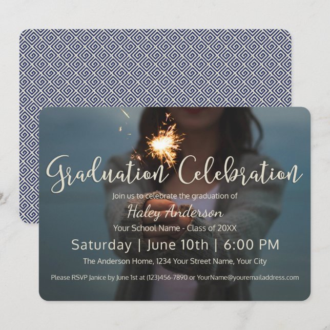 Invitation Fête de la graduation Fireworks (Devant / Derrière)