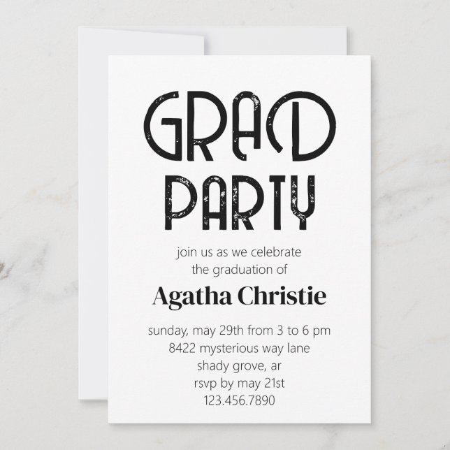 Invitation Fête de la Graduation Moderne en détresse (Devant)