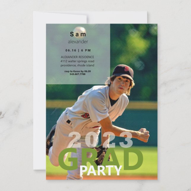 Invitation Fête de la graduation photo de baseball 2023 (Devant)