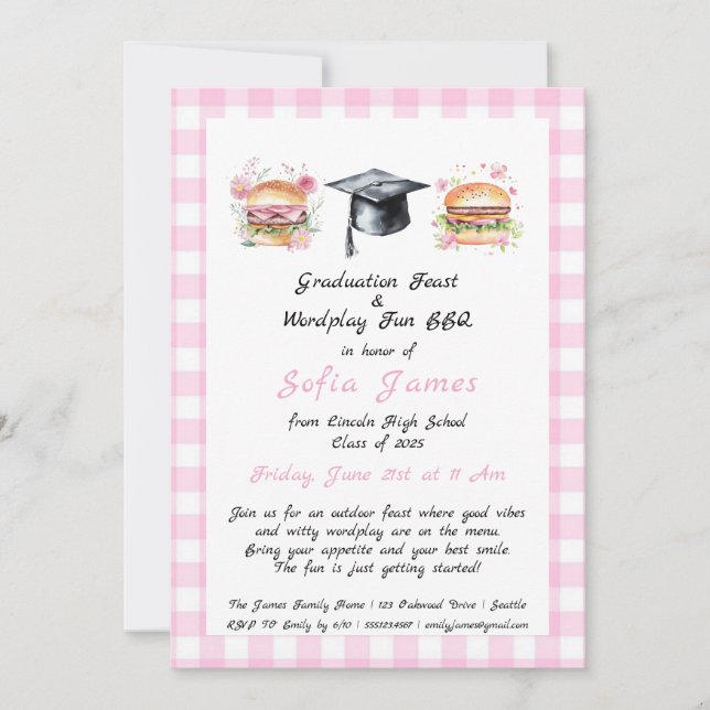 Invitation Fête de la graduation & Wordplay Fun BBQ Party (Devant)