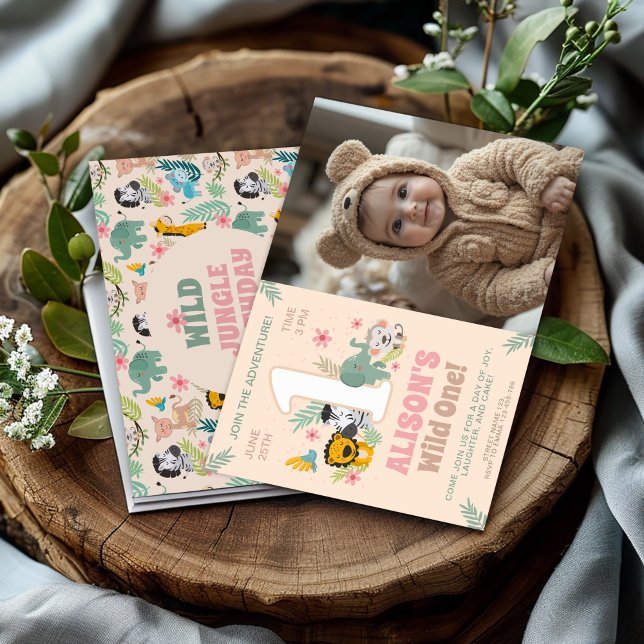 Invitation Fête de la jungle sauvage pour la petite fille ave (Créateur téléchargé)