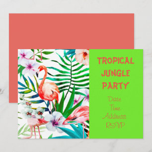 Invitation Fête de la Jungle tropicale avec flamant