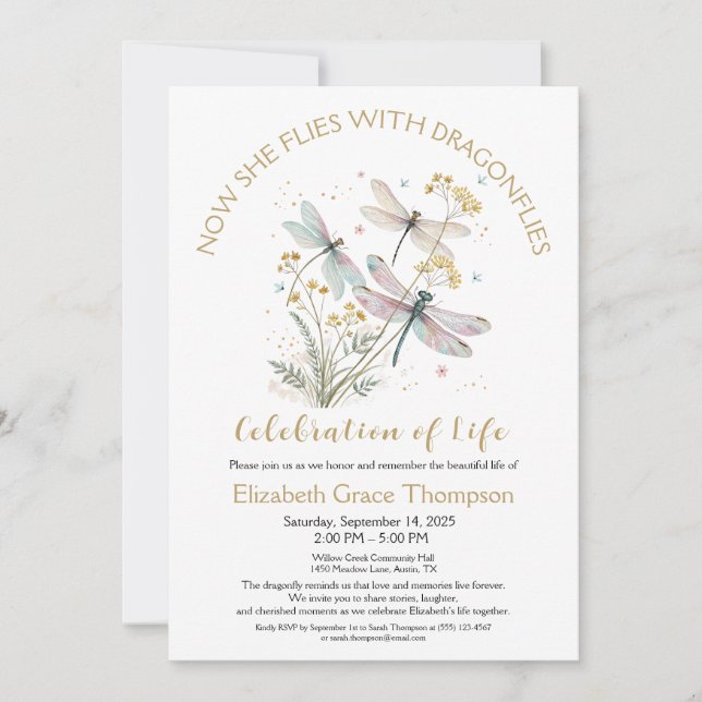 Invitation Fête de la libellule d'or de l'invitation à la vie (Devant)