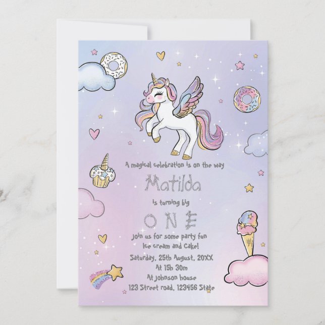 Invitation Fête de la licorne magique (Devant)