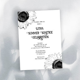 Invitation Fête de la Litha Tournesols Noir Blanc Solstice d'