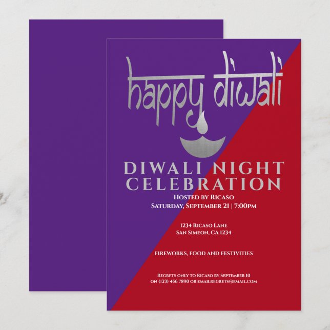 Invitation Fête De La Lumière De Diwali (Devant / Derrière)