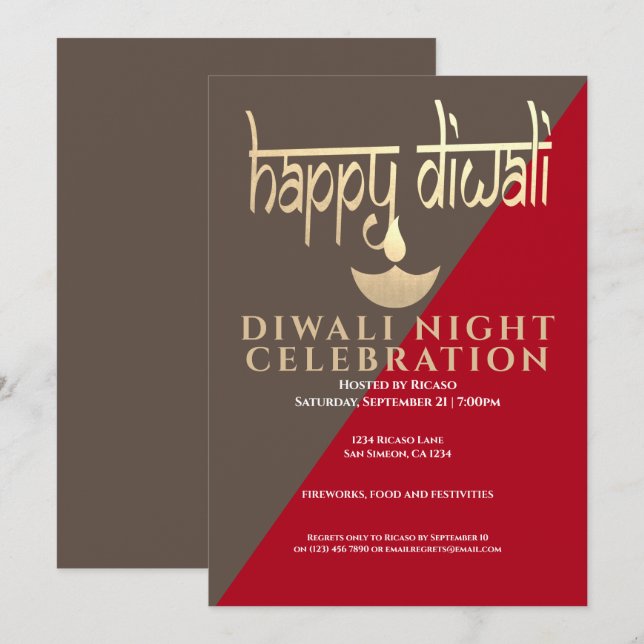 Invitation Fête De La Lumière De Diwali (Devant / Derrière)