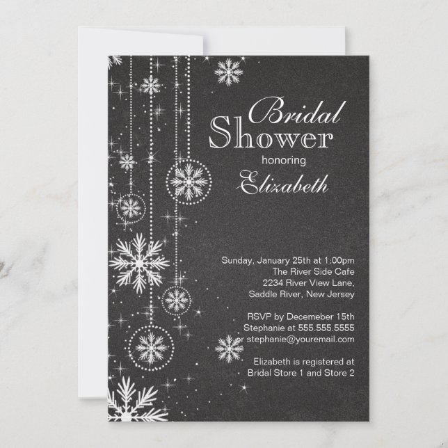 Invitation Fête de la mariée à la mode d'hiver de flocons de (Devant)