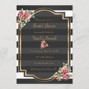 Invitation Fête de la mariée, bande, blanc noir