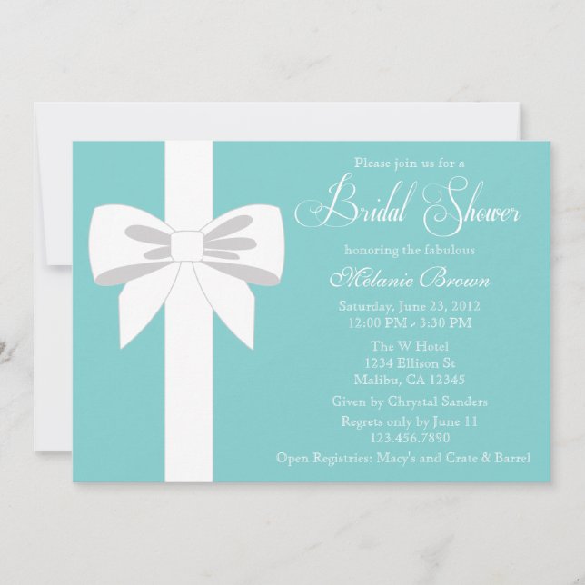 Invitation Fête de la mariée blanche bleue turquoise élégante (Devant)