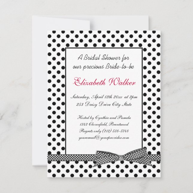 Invitation Fête de la mariée blanche noire d'arc de point de (Devant)