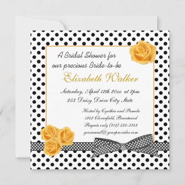 Invitation Fête de la mariée blanche noire de rose jaune de (Devant)