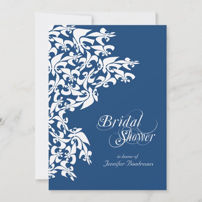 Invitation Fête de la mariée bleue profonde de Fancy Fleur de (Devant)